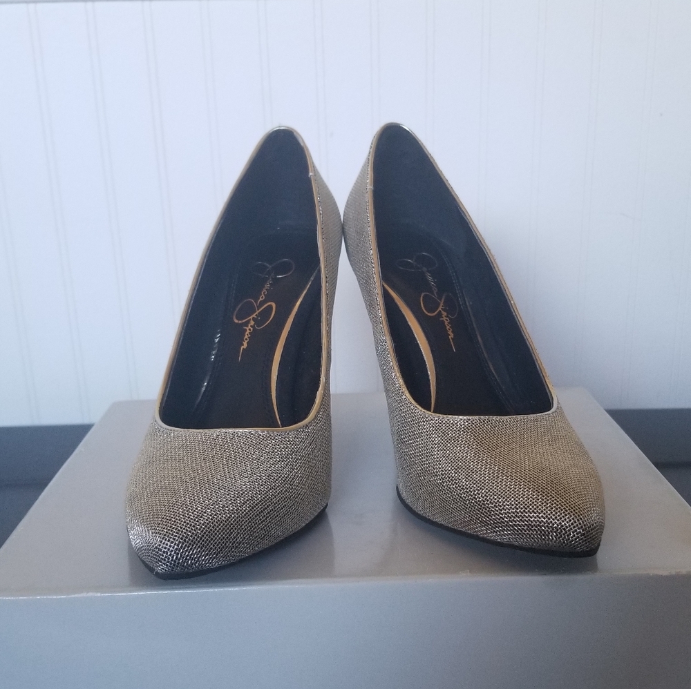 Jessica Simpson metallic heels